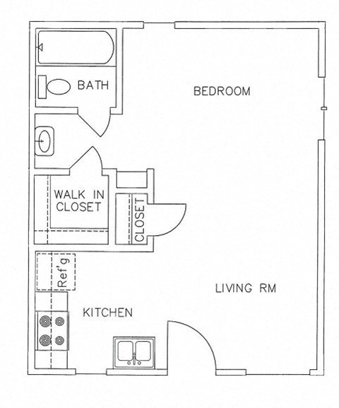 Floor plan for studio, 1 bath, 400 sqft